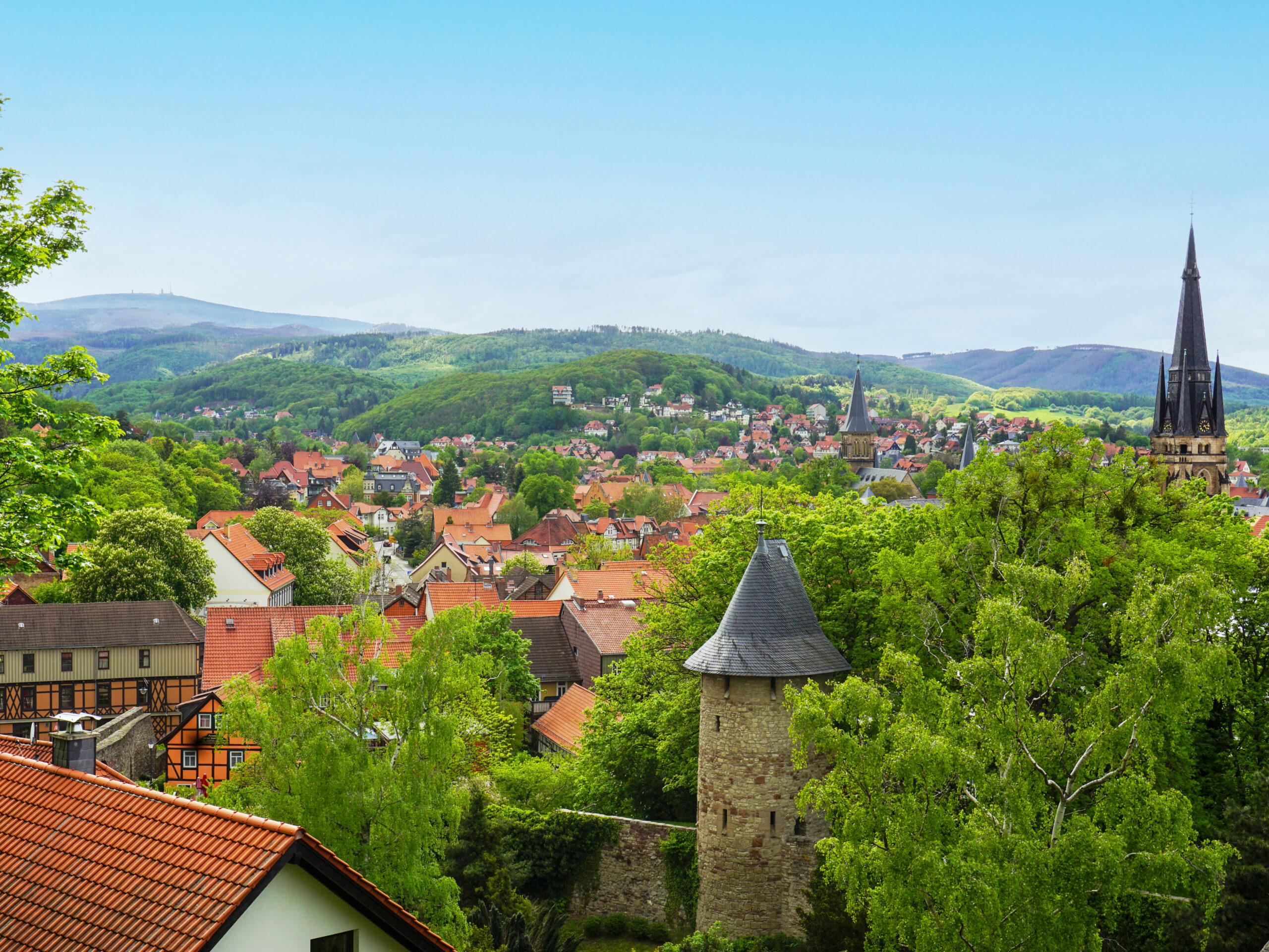 Ausblick vom Schlossberg Hotel Wernigerode über die Dächer der Altstadt